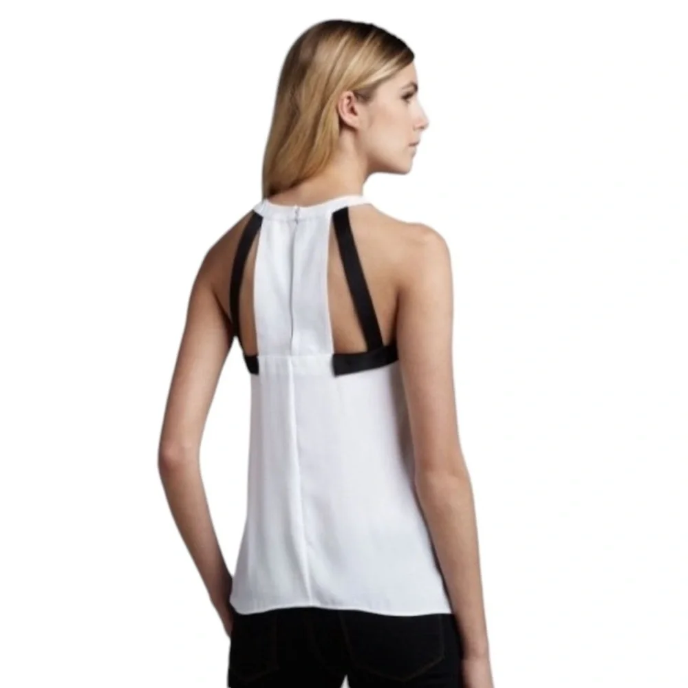 BCBGMaxAzria Irene Cut Out Halter Top Blouse. Black White Size Small #1273 - Picture 7 of 9